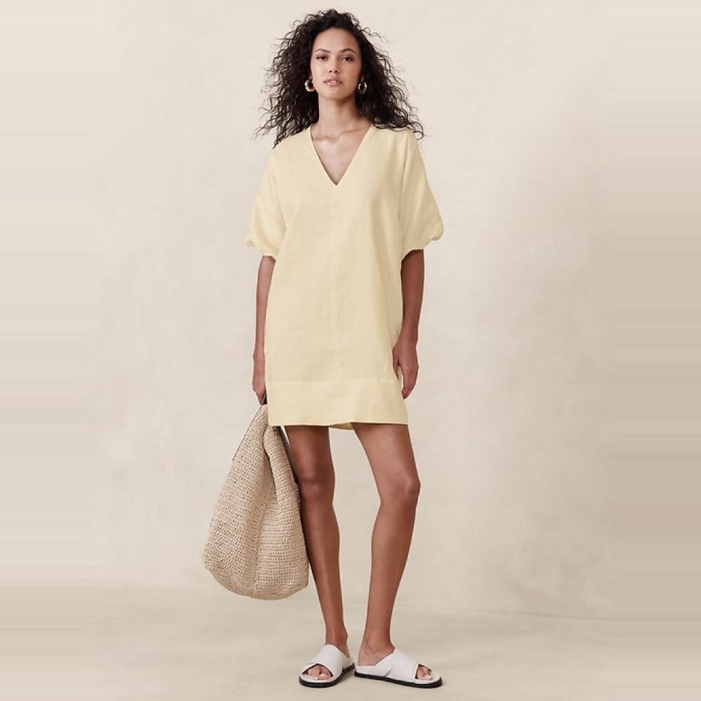 NEW Banana Republic Livia Linen Mini Shift Dress size Medium Butter Yellow
